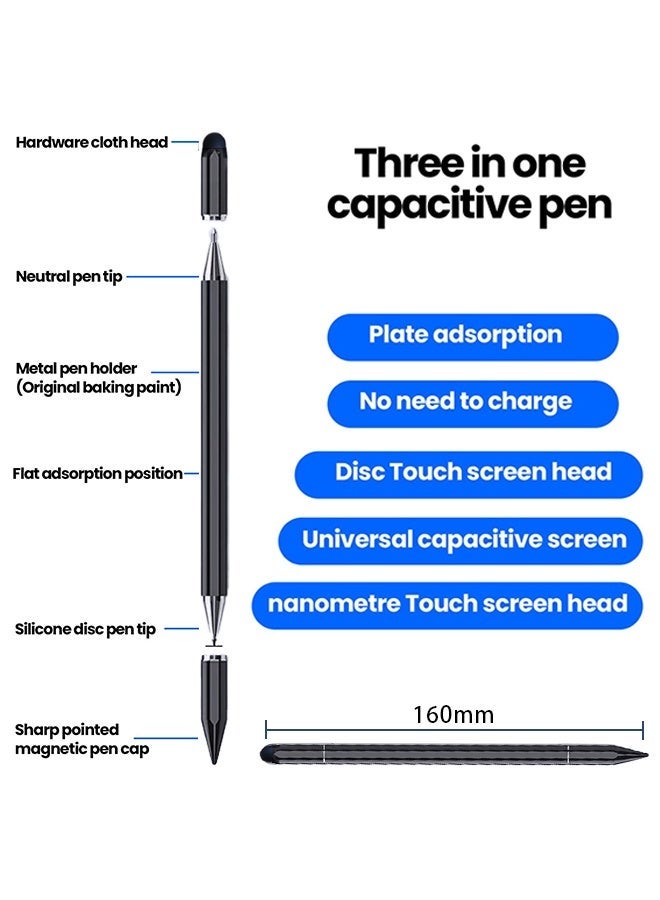 BOFAN 3-in-1 Stylus Pen for Touch Screen,High Sensitivity & Precision Magnetic Disc Stylus Pen for iPad/Apple/iPhone/Samsung/Android All Capacitive Touch Screen（Black） - Image 3